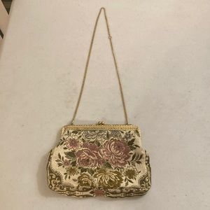 Delill vintage made in Western Germany Embroidered Tapestry Purse w/gold strap